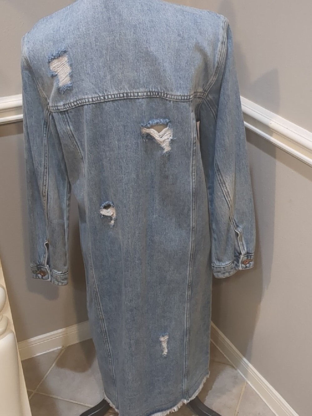 Tribal Long Light Wash Denim Trench Coat/Duster - Picture 3 of 5